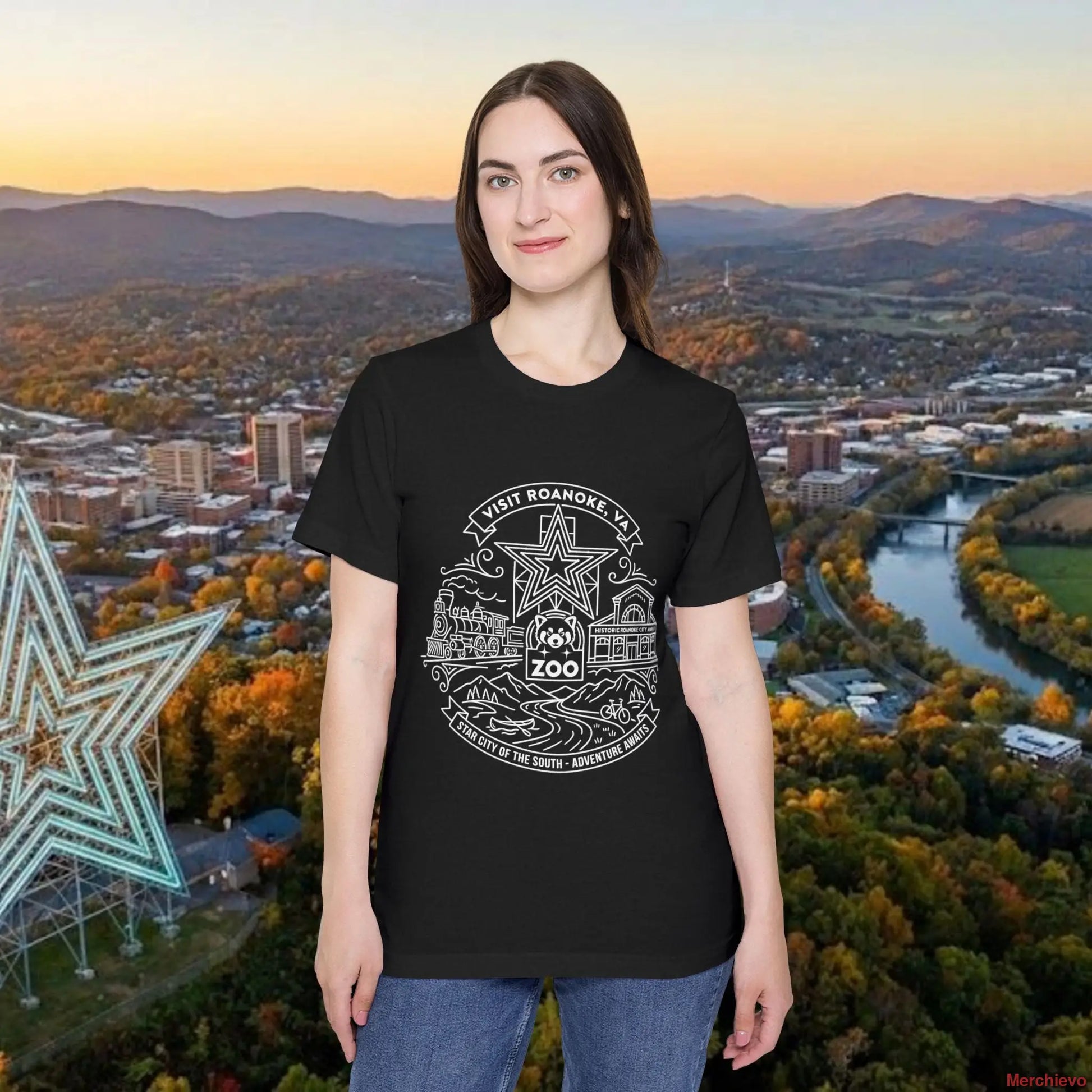 Roanoke Valley ’Star City’ T-Shirt | Retro Virginia Travel Souvenir Tee Solid Black Blend / XS T-Shirt