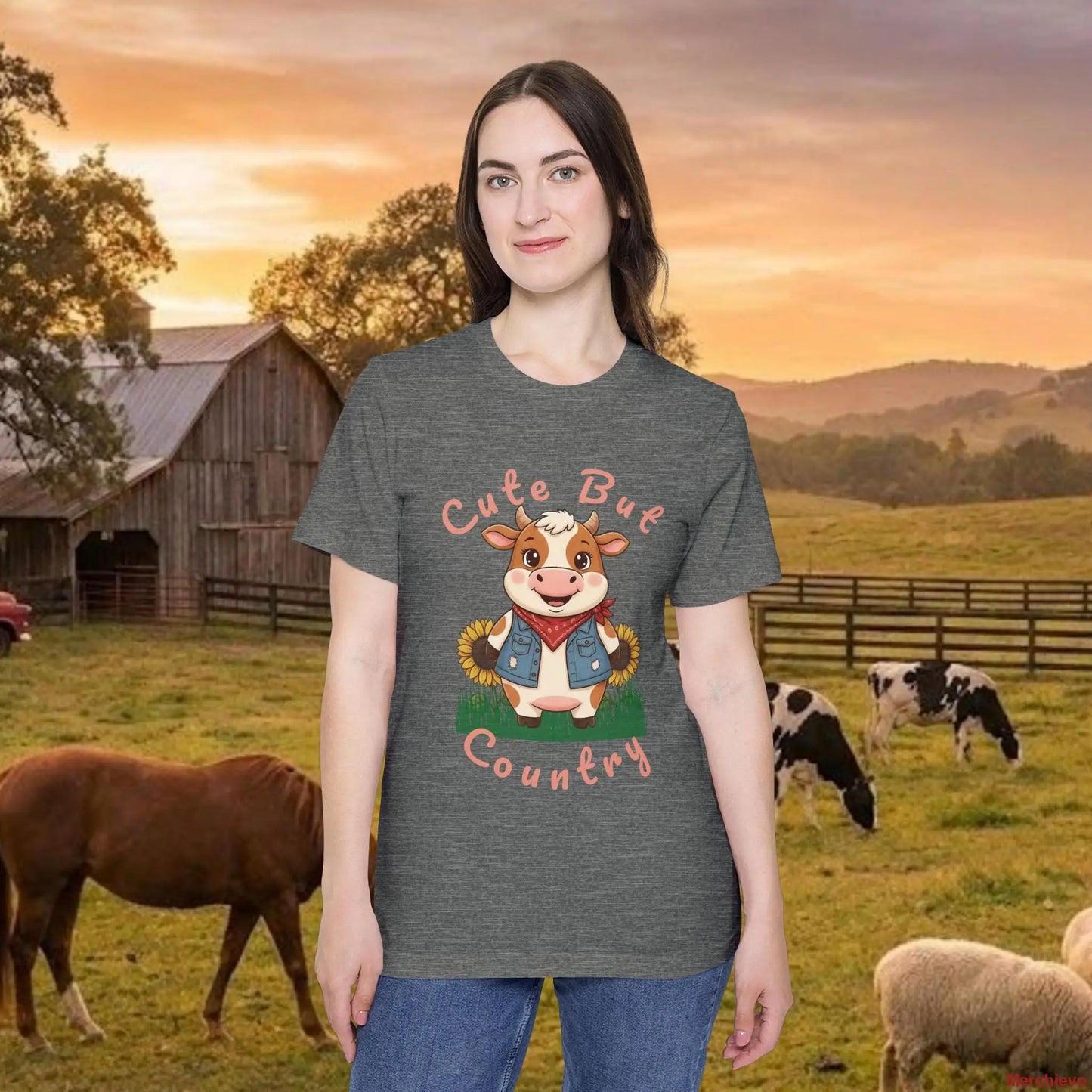 The ’Cute but Country’ Cow Tee Deep Heather / XS T-Shirt