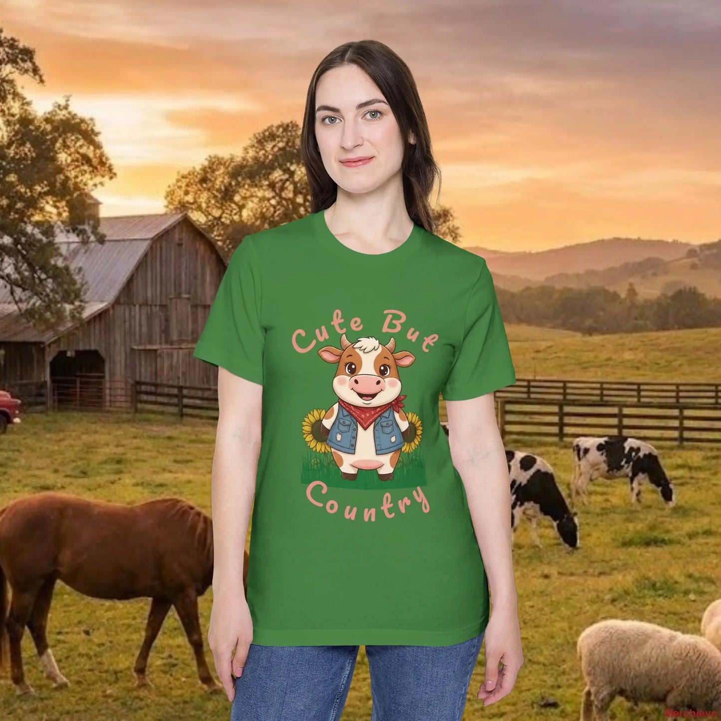 The ’Cute but Country’ Cow Tee Leaf / L T-Shirt