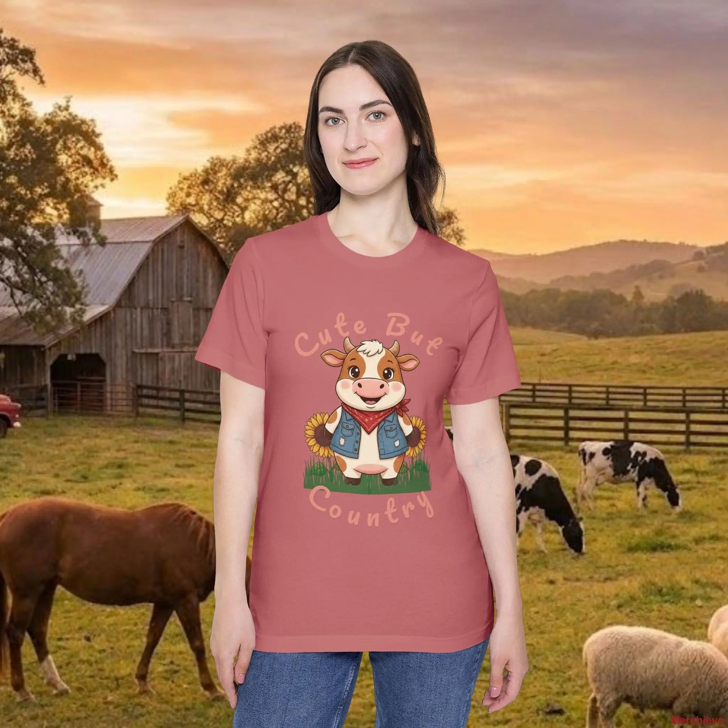 The ’Cute but Country’ Cow Tee Mauve / XS T-Shirt