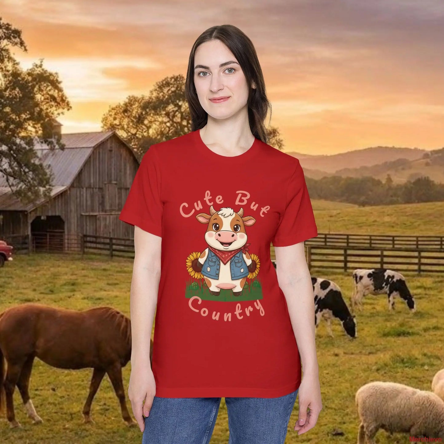The ’Cute but Country’ Cow Tee Red / XS T-Shirt