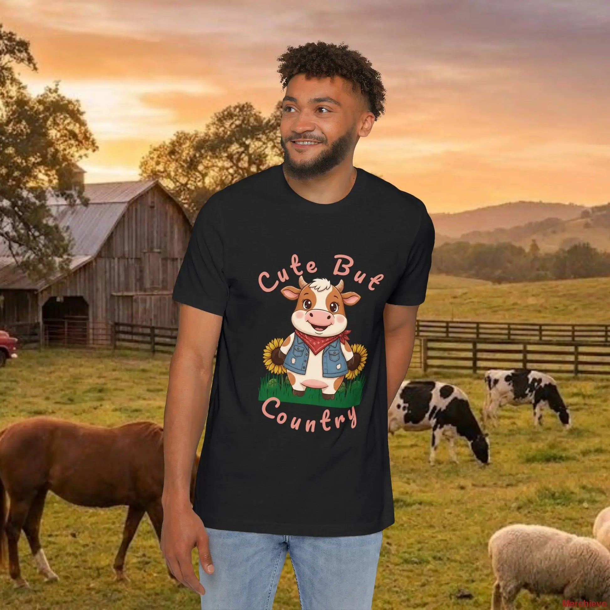 The ’Cute but Country’ Cow Tee Solid Black Blend / XS T-Shirt