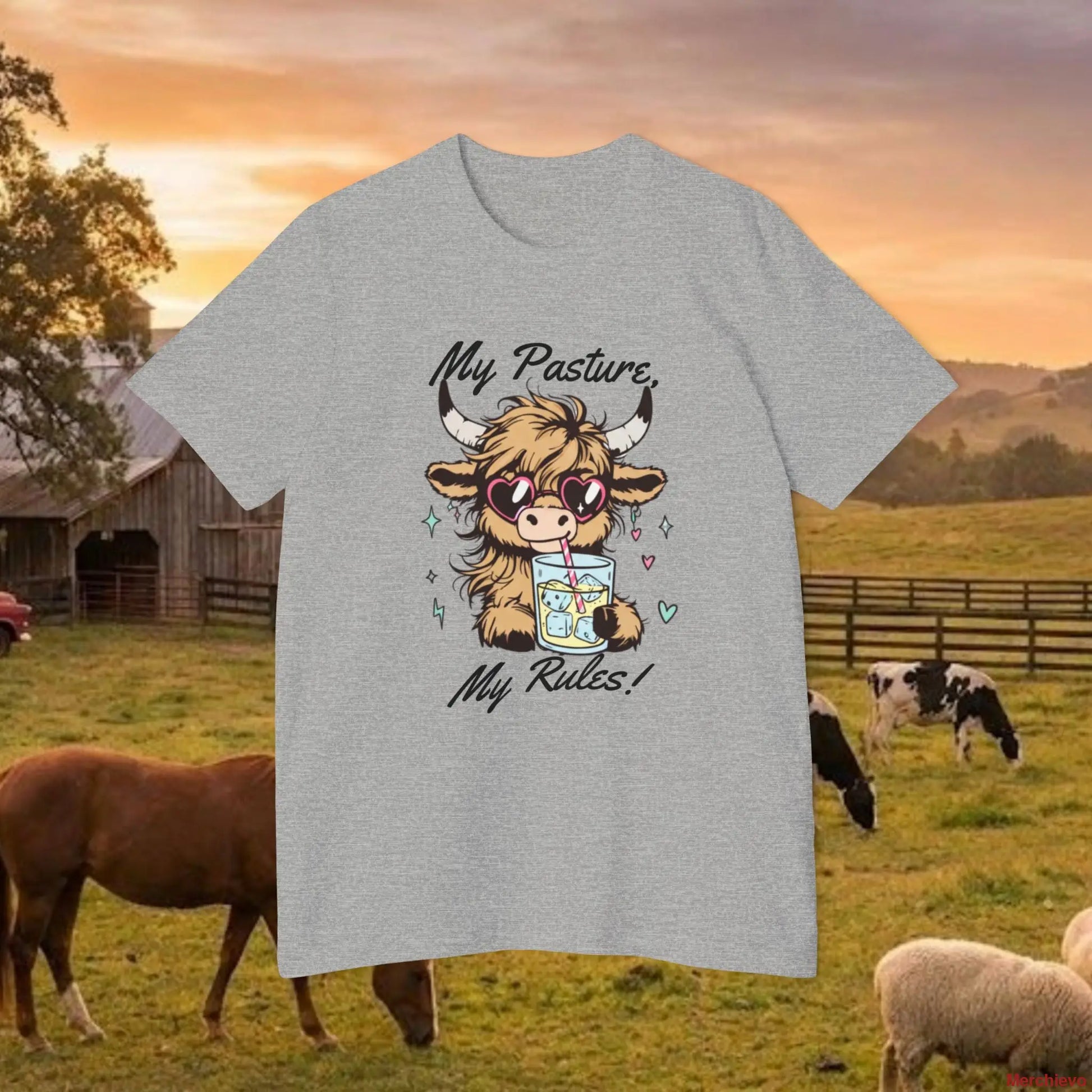 The ’Pasture Prince’ Highland Cow Tee Athletic Heather / XS T-Shirt