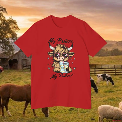 The ’Pasture Prince’ Highland Cow Tee Red / XS T-Shirt