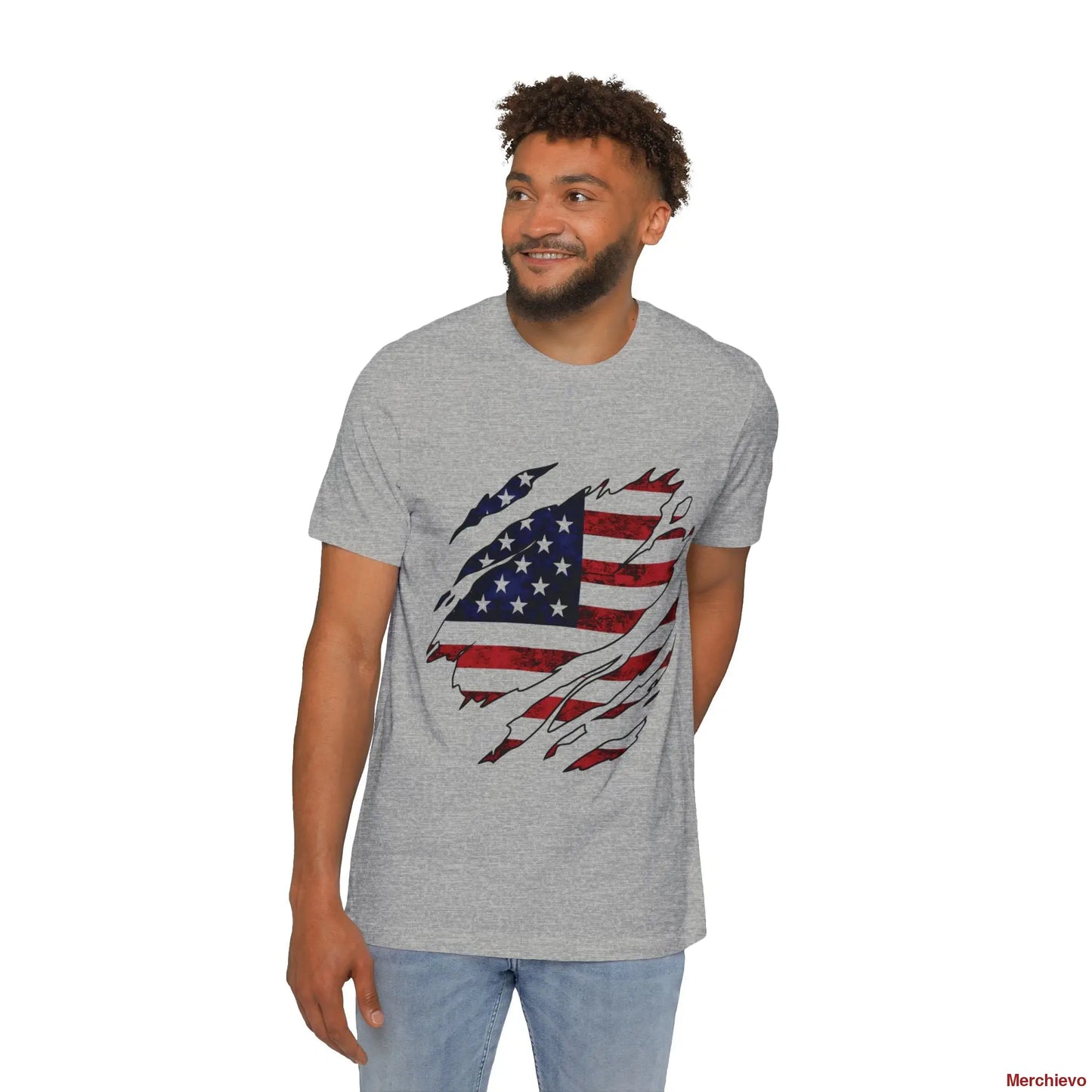 Torn American Flag TeeProduct Details: Athletic Heather / XS T-Shirt
