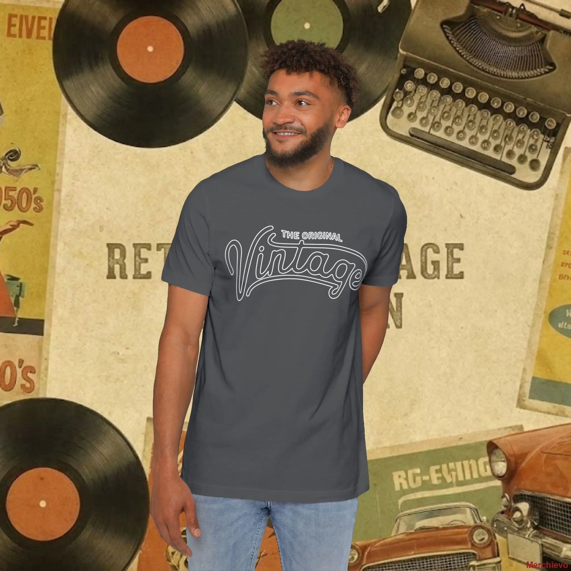 Vintage 1950s Retro Pattern T-Shirt Asphalt / XS T-Shirt