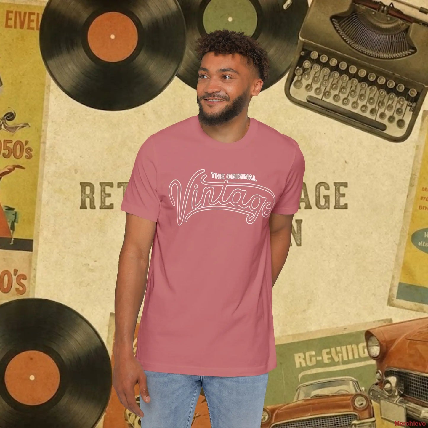 Vintage 1950s Retro Pattern T-Shirt Mauve / XS T-Shirt