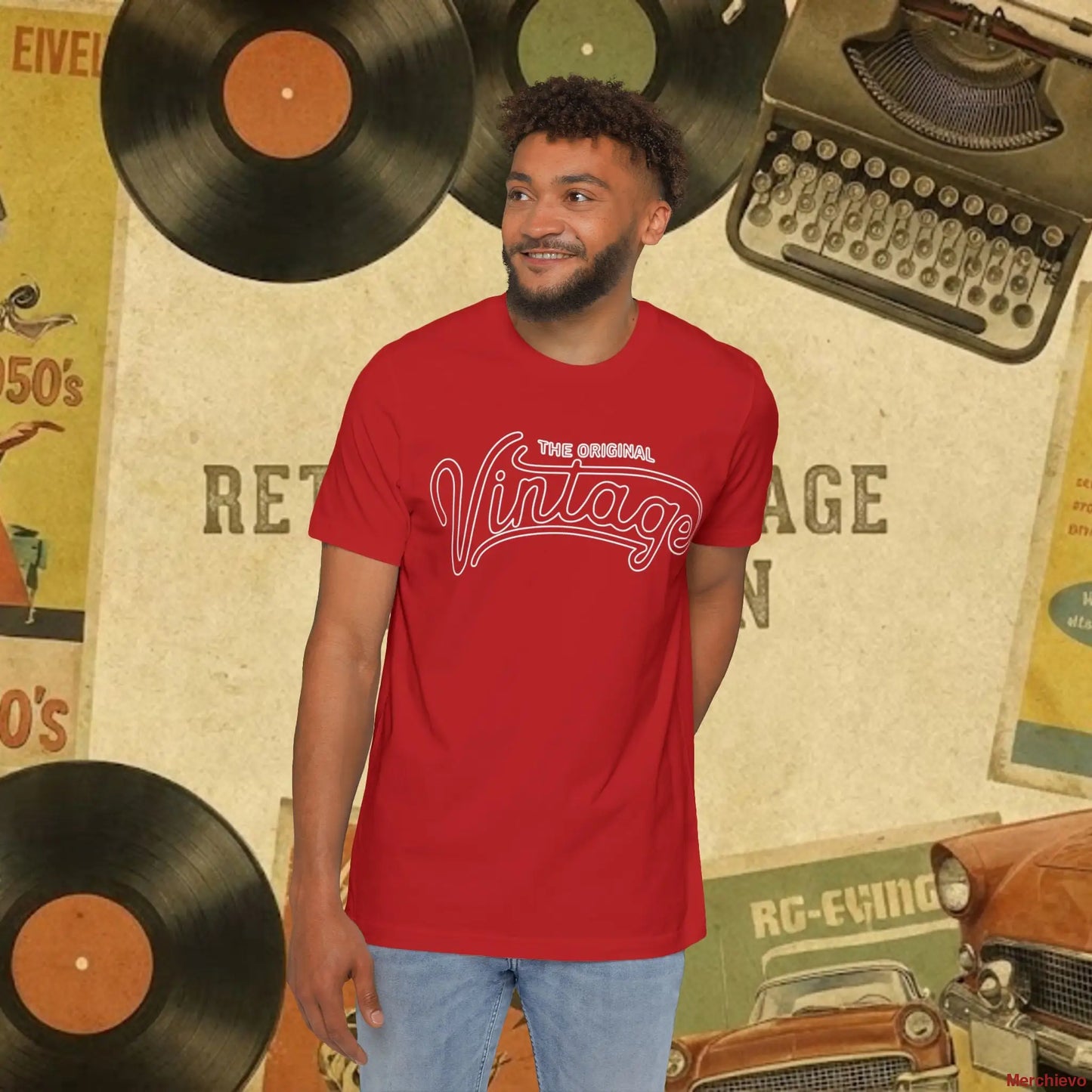 Vintage 1950s Retro Pattern T-Shirt Red / XS T-Shirt