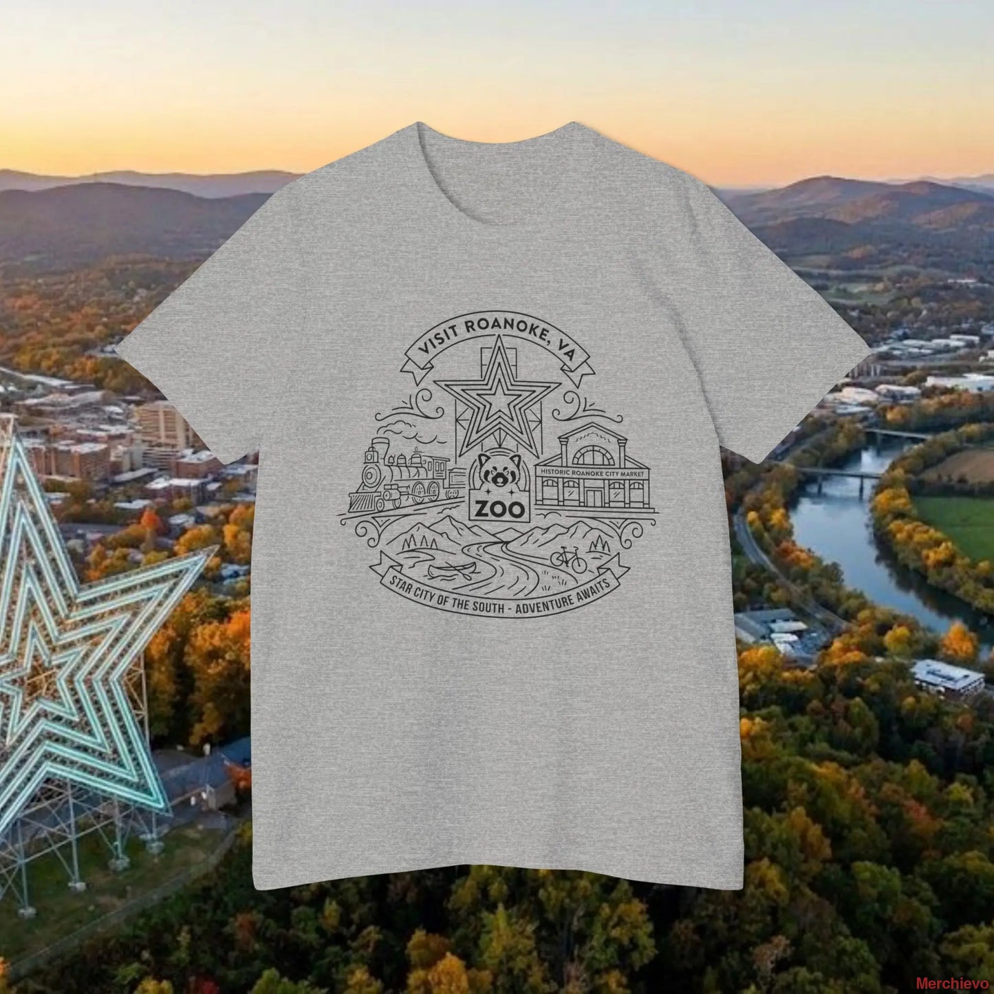 Visit Roanoke VA Graphic Tee – Star City of the South Black Print Shirt Athletic Heather / XS T-Shirt